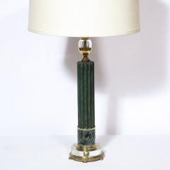 Pair of Art Deco Verdigris Brass Translucent Glass Table Lamps - 2660267