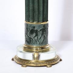 Pair of Art Deco Verdigris Brass Translucent Glass Table Lamps - 2660286