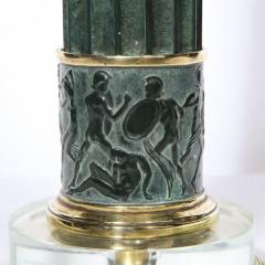 Pair of Art Deco Verdigris Brass Translucent Glass Table Lamps - 2660291