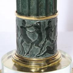 Pair of Art Deco Verdigris Brass Translucent Glass Table Lamps - 2660321