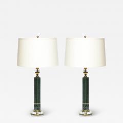 Pair of Art Deco Verdigris Brass Translucent Glass Table Lamps - 2669565