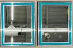 Pair of Art Deco Wall Mantle or Console Mirrors with Turquoise Beveled Frames - 4492204