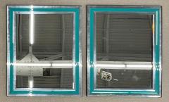 Pair of Art Deco Wall Mantle or Console Mirrors with Turquoise Beveled Frames - 4492205