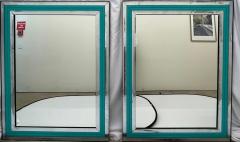 Pair of Art Deco Wall Mantle or Console Mirrors with Turquoise Beveled Frames - 4492210