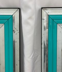 Pair of Art Deco Wall Mantle or Console Mirrors with Turquoise Beveled Frames - 4492214