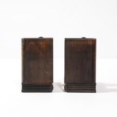Pair of Art Deco Walnut Black Enamel Brass Sculptural Penguin Bookends - 4142511