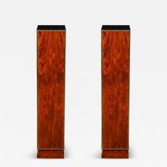 Pair of Art Deco Walnut Pedestals with Brass Detailing Vitrolite Inset Top - 4659937