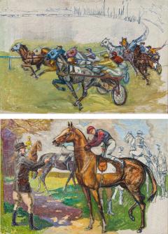 Pair of Art Modern Racehorses Paintings - 4539813