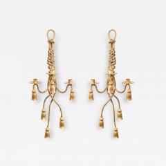 Pair of Art Moderne Rope and Tassel Gilt Wall Sconces - 1382379