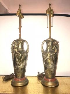 Pair of Art Nouveau Figural Urns Mounted as Lamps - 2998611