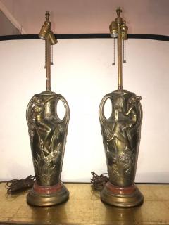 Pair of Art Nouveau Figural Urns Mounted as Lamps - 2998612