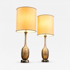 Pair of Art Nouveau Table Lamps in Metal Brass and Marble US 1930s - 4614032