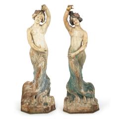 Pair of Art Nouveau Wooden Dancing Figures - 4627839