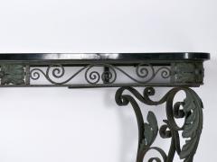 Pair of Art Nouveau Wrought Iron Antique Black Stone Console Tables - 1175363