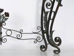 Pair of Art Nouveau Wrought Iron Antique Black Stone Console Tables - 1175368