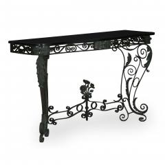 Pair of Art Nouveau Wrought Iron Antique Black Stone Console Tables - 1175370