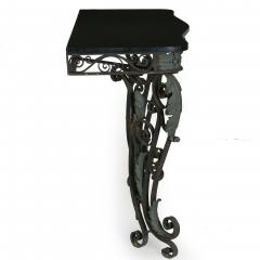 Pair of Art Nouveau Wrought Iron Antique Black Stone Console Tables - 1175371