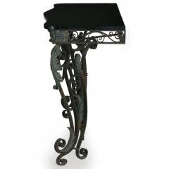 Pair of Art Nouveau Wrought Iron Antique Black Stone Console Tables - 1175373