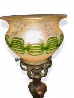 Pair of Art Nouveau candlesticks form lamps with Quezal shades - 4650124