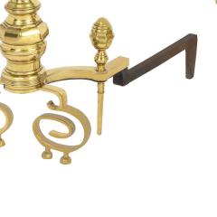 Pair of Artisan Andirons in Polished Brass and Wrought Iron 1970s - 3414620