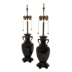 Pair of Artisan Asian Style Table Lamps in Gunmetal Bronze 1960s - 2291249