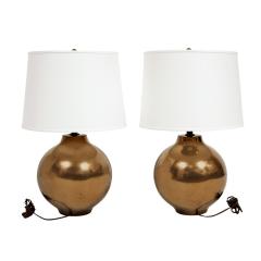 Pair of Artisan Ceramic Table Lamps with Craquele Bronze Glaze 1970s - 2216843