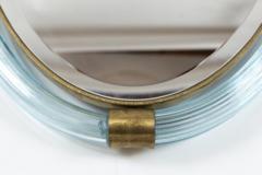 Pair of Artisan Murano Blown Aquamarine Oval Torchere Mirrors Contemporary - 2671012