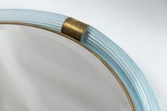 Pair of Artisan Murano Blown Aquamarine Oval Torchere Mirrors Contemporary - 2671017