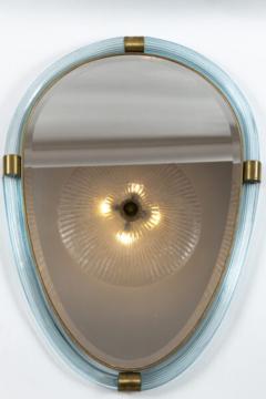 Pair of Artisan Murano Blown Aquamarine Oval Torchere Mirrors Contemporary - 2671023