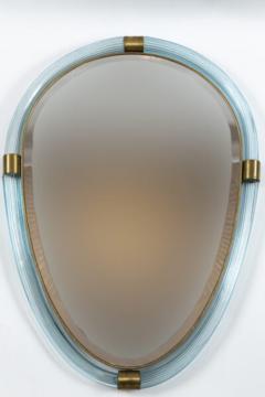 Pair of Artisan Murano Blown Aquamarine Oval Torchere Mirrors Contemporary - 2671029