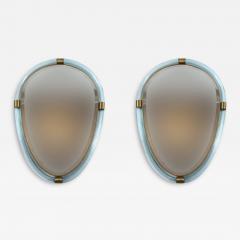 Pair of Artisan Murano Blown Aquamarine Oval Torchere Mirrors Contemporary - 2674068