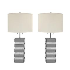 Pair of Artisan Table Lamps in White Marble and Chrome 1970s - 4062161