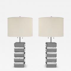 Pair of Artisan Table Lamps in White Marble and Chrome 1970s - 4062366