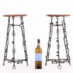 Pair of Artist Made Iron and Oak Stools C 1960 - 4707682