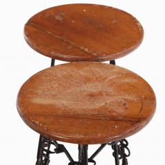 Pair of Artist Made Iron and Oak Stools C 1960 - 4707683