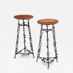 Pair of Artist Made Iron and Oak Stools C 1960 - 4708208