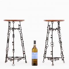 Pair of Artist Made Iron and Oak Stools C 1960 - 4707687