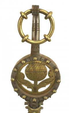 Pair of Arts Crafts Brass Sunflower Andirons - 4517557