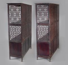 Pair of Asian Bamboo Open Cabinets - 1198134