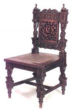 Pair of Asian Burmese Teak Carved Side Chairs - 1419494