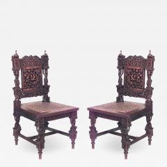 Pair of Asian Burmese Teak Carved Side Chairs - 1421405