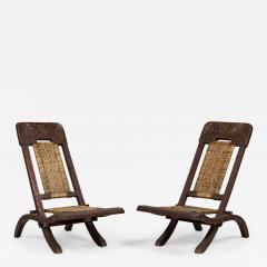 Pair of Asian Burmese Teak Folding Side Chairs - 4186143