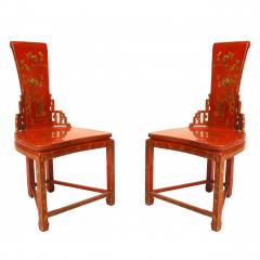 Pair of Asian Chinese 19th Cent Red Gilt Side Chairs - 4645335