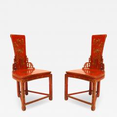 Pair of Asian Chinese 19th Cent Red Gilt Side Chairs - 4645343