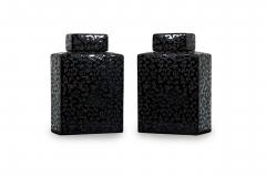 Pair of Asian Contemporary Black and Grey Ceramic Decorative Lidded Jar - 4672296