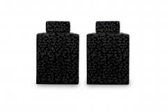 Pair of Asian Contemporary Black and Grey Ceramic Decorative Lidded Jar - 4672297