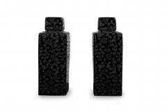 Pair of Asian Contemporary Black and Grey Ceramic Decorative Lidded Jar - 4672298