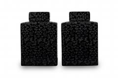 Pair of Asian Contemporary Black and Grey Ceramic Decorative Lidded Jar - 4672299