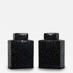 Pair of Asian Contemporary Black and Grey Ceramic Decorative Lidded Jar - 4717152
