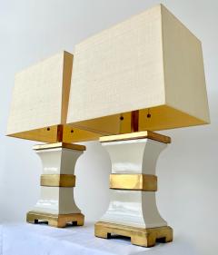 Pair of Asian inspired porcelain and brass table lamps France 1960s - 3805719